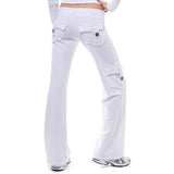 Damen nan lässige Low-Rise Cargo-Loungehose mit weitem Bein, breitem Komfortbund und dekorativen Klappentaschen Drune in Weiß
