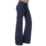 Damen nan lässige Low-Rise Cargo-Loungehose mit weitem Bein, breitem Komfortbund und dekorativen Klappentaschen Drune in Blau