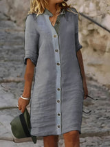 Paula - Lässiges Hemdkleid mit halben Ärmeln für Damen in Grau