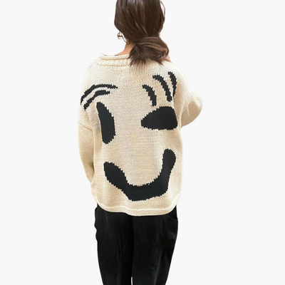 Strickpullover für Damen - mit Oversize-Passform und Smiley-Motiv