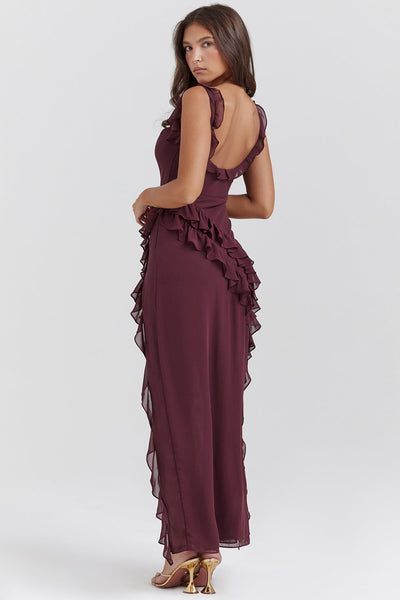 Elegantes One-Shoulder-Abendkleid mit Rüschen und hohem Schlitz