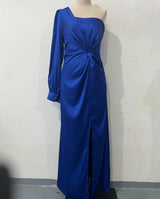 Helena - Elegantes One-Shoulder-Kleid mit Schlitz für Damen in Blau