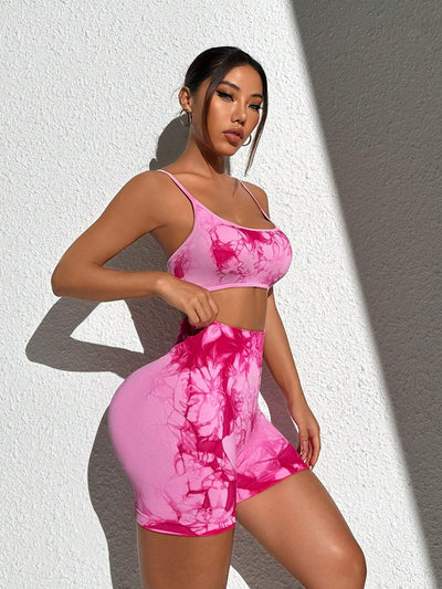 Klara - Sportlicher Cami BH Und Shorts Set Batik Design Für Yoga