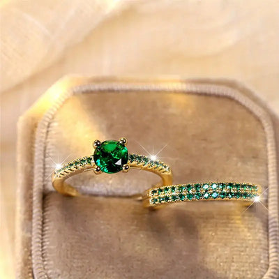 Delia® | Duo Serena Emerald Ring Set Gold