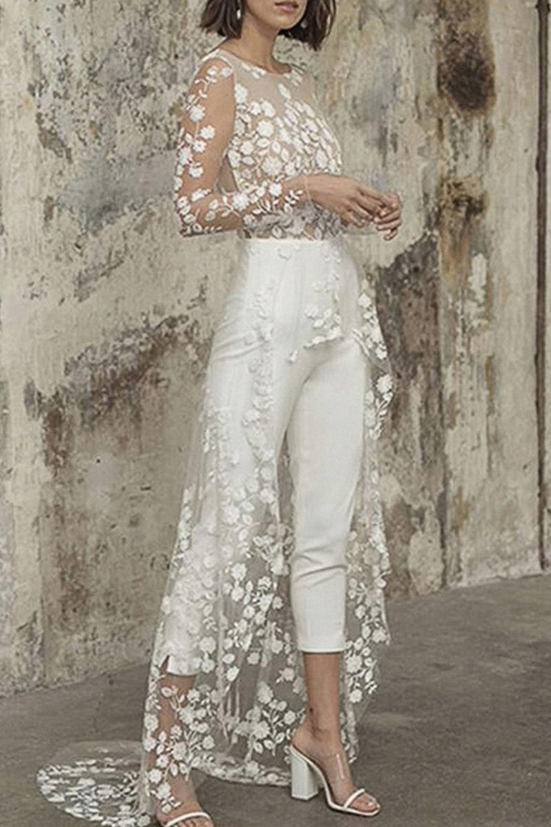 Heidi-Mode | Sexy Spitze Patchwork O-Ausschnitt Gerade Overall