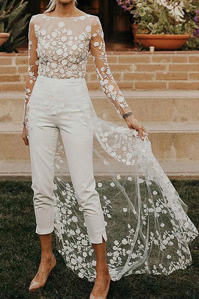 Heidi-Mode | Sexy Spitze Patchwork O-Ausschnitt Gerade Overall