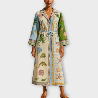 Jule - Bedrucktes Twill Midi Hemdkleid mit Gürtel