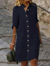 Paula - Lässiges Hemdkleid mit halben Ärmeln für Damen in Marineblau