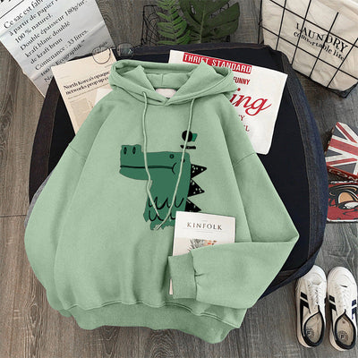 Femme Grafik Kapuzenpullover mit verspieltem Dinosaurierdesign Heidi-Mode