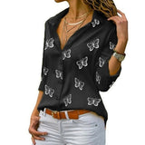 Damen nan lockere Longbluse mit Schmetterlingsprint und Hemdkragen Drune in Schwarz