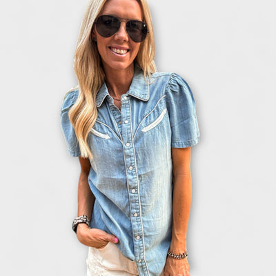 Autumn - Blaue Booker Western Hemd mit Knopfleiste