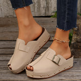 Aceifa | Damen-Pantoletten mit Plateau und Zierschnalle in Beige