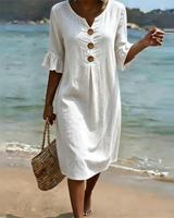 Zahara - Elegantes Knopf-Midikleid in Weiß