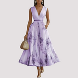 Leah - Florales Langärmeliges Midikleid in Lila