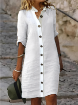 Paula - Lässiges Hemdkleid mit halben Ärmeln für Damen in Weiß