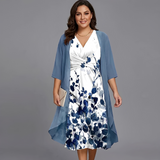 Florentina - Luftiges zweiteiliges Midikleid in Weiß / Blau