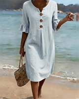 Zahara - Elegantes Knopf-Midikleid in Hellblau