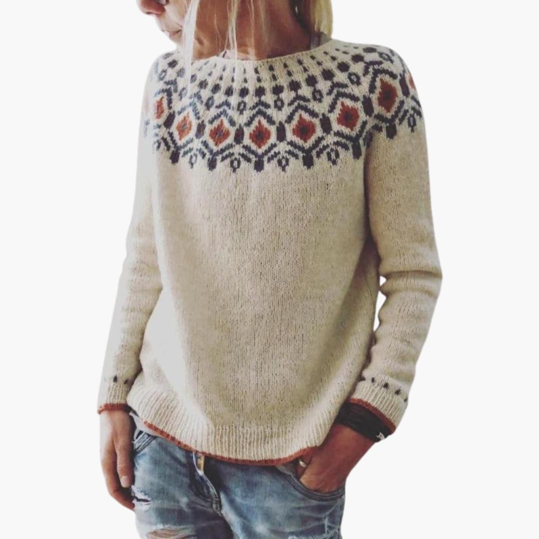 Damen pullover mit Rundhalsausschnitt und geometrischem Muster