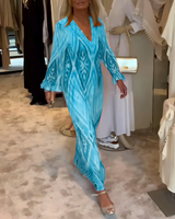 Glynnis - Stilvolles Maxikleid mit langen Ärmeln in Blau
