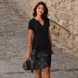 Josette - Lässiges Midikleid mit V-Ausschnitt in Schwarz