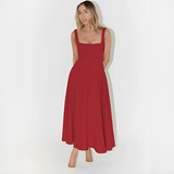 Fioren - Elegantes Midikleid mit Quadratischem Ausschnitt in Rot