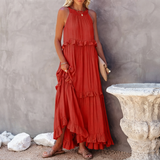 Vessa - Stilvolles Stufen-Maxikleid in Rot