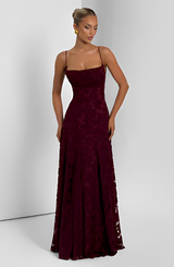 Francisa - Elegantes und hochwertiges Maxikleid in Dunkelrot