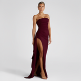 Vicki - Elegantes Maxikleid mit Schlitz in Dunkelrot