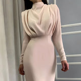 Bonnie - Stilvolles, drapiertes Midikleid für Damen in Aprikose