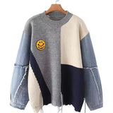 Fröhlicher Patchwork Pullover für Damen - Liora in Hellgrau