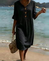 Zahara - Elegantes Knopf-Midikleid in Schwarz