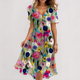 Luella - Fließendes Midikleid mit V-Ausschnitt in Weiß / Rosa