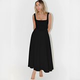 Fioren - Elegantes Midikleid mit Quadratischem Ausschnitt in Schwarz