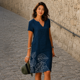 Josette - Lässiges Midikleid mit V-Ausschnitt in Marineblau