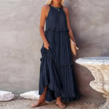 Vessa - Stilvolles Stufen-Maxikleid in Marineblau