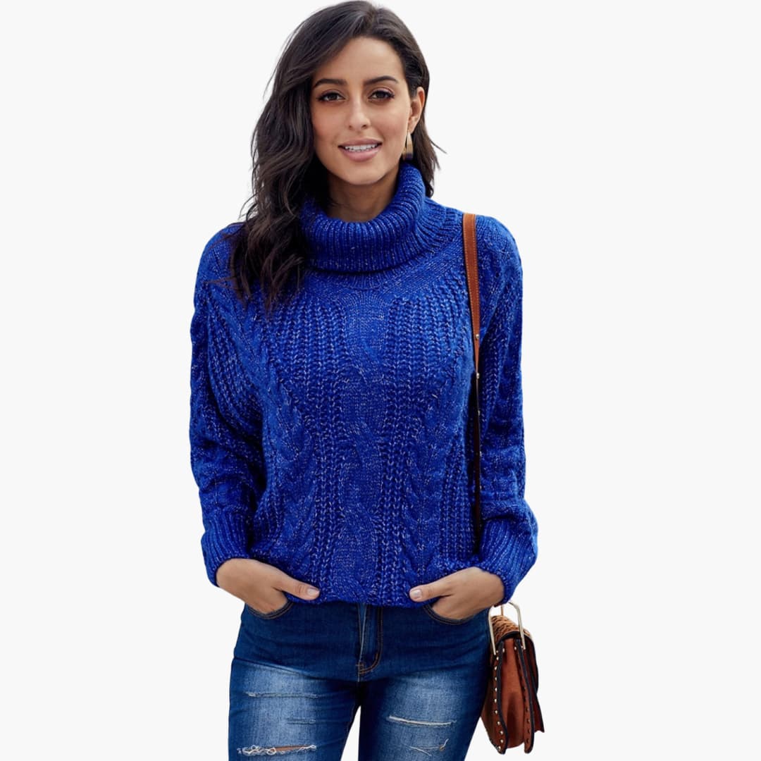 Damen pullover mit Rollkragen und Zopfmuster