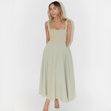 Fioren - Elegantes Midikleid mit Quadratischem Ausschnitt in Grün