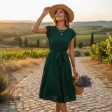 Jelica - Schickes Midikleid mit Falten in Dunkelgrün
