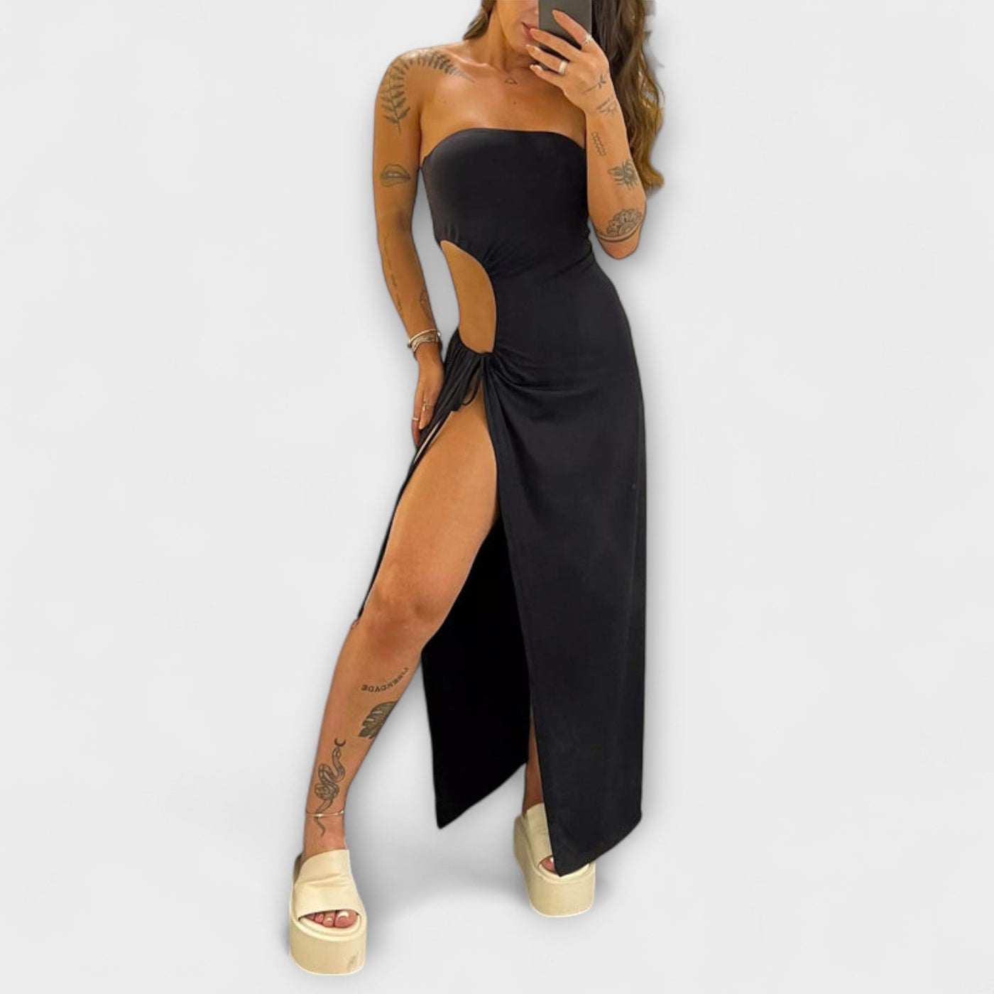 Winona - Bandeau-Tie Bodysuit-Kleid mit Seitenschlitzen