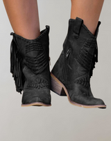 Stilvolle Damen Stiefel mit Fransen - Selena in Schwarz