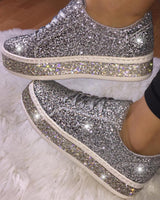 Stilvolle Plateau-Glitter Damen Sneakers - Sienna in Silber