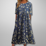 Gail – Florales Damen Maxikleid in Marineblau