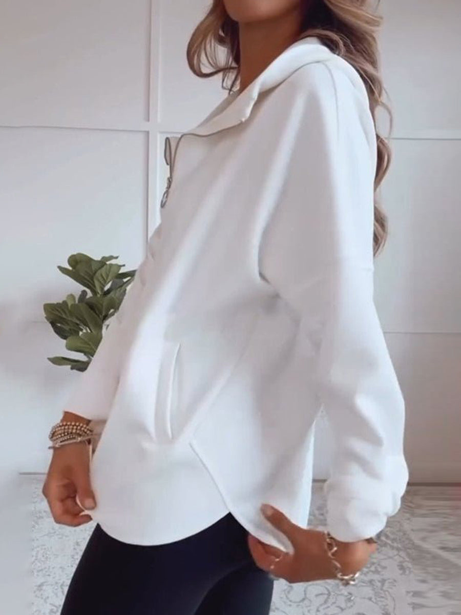 Lässiges Sweatshirt | Zip-Kragen & Eingrifftaschen | Bequemer Chic