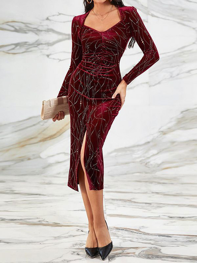 Elegantes Samtkleid | Glitzernde Details | Figurbetonter Schnitt