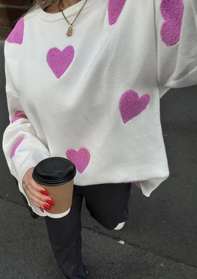 Übergroßer Pullover mit Herzmotiv | Weich und bequem | Verspielter Stil