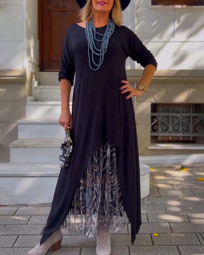 RAFFAELLA | Asymmetrisches Kleid mit langen Ärmeln und Tüll-Effektrock für einen eleganten und einzigartigen Look