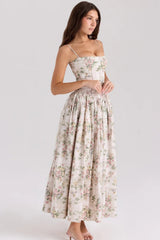 Damen Elegantes Gestuftes A-Linien Ärmelloses Blumenkleid – Sommerkleid in Grün