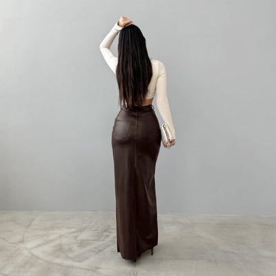 Krystal | High Waist Rock aus Kunstleder mit elegantem Schlitz