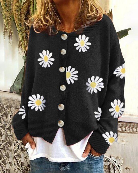 Daisy-Strick-Cardigan | Florale Eleganz | Komfortabler Chic
