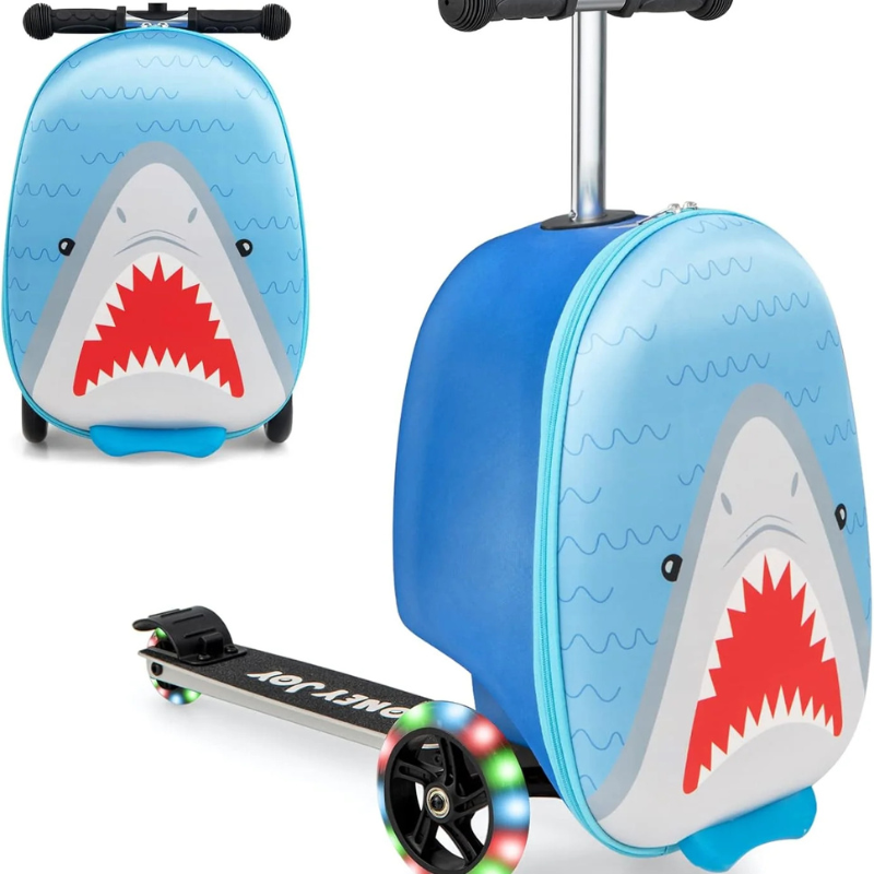 2-in-1 Kinder-Rollerkoffer mit LED-Rädern – Wasserabweisendes Handgepäck für Reise und Spaß, faltbar, für Kinder ab 5 Jahren